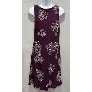 S.L Fashions Midi Dress Women's Sz 12 Plum Floral Print Sleeveless Lined Pull On